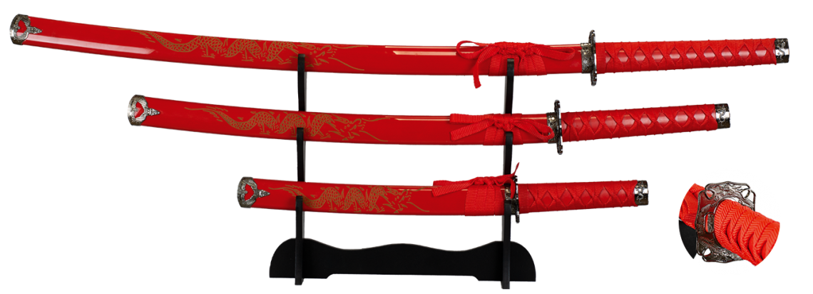 Set 3 Katanas ALBAINOX encordé rouge