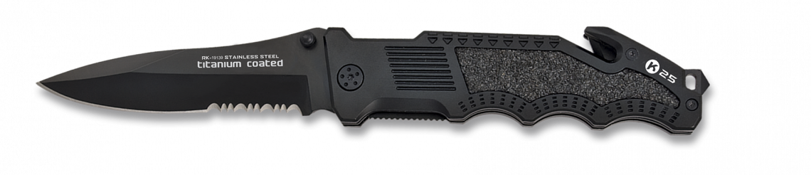 Couteau tactique pliant K25 noir dents