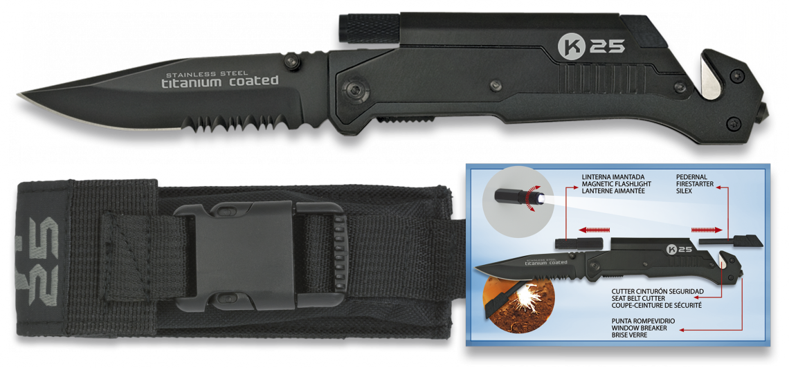 Couteau tactique K25 + silex et torche