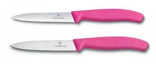 Duo couteaux d'office denté/lisse rose
