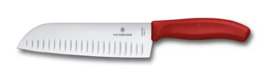 Couteau Santoku avec lame alvéolée rouge