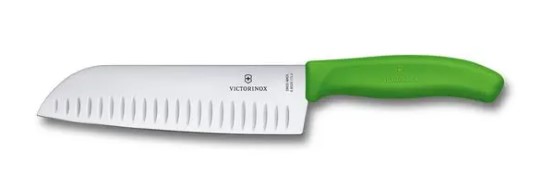 Couteau Santoku avec lame alvéolée vert