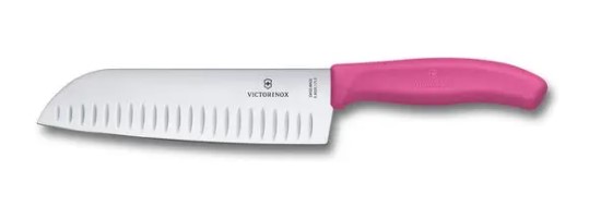 Couteau Santoku avec lame alvéolée rose