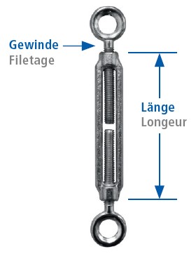 Tendeur M6x90mm avec 2 oeillets