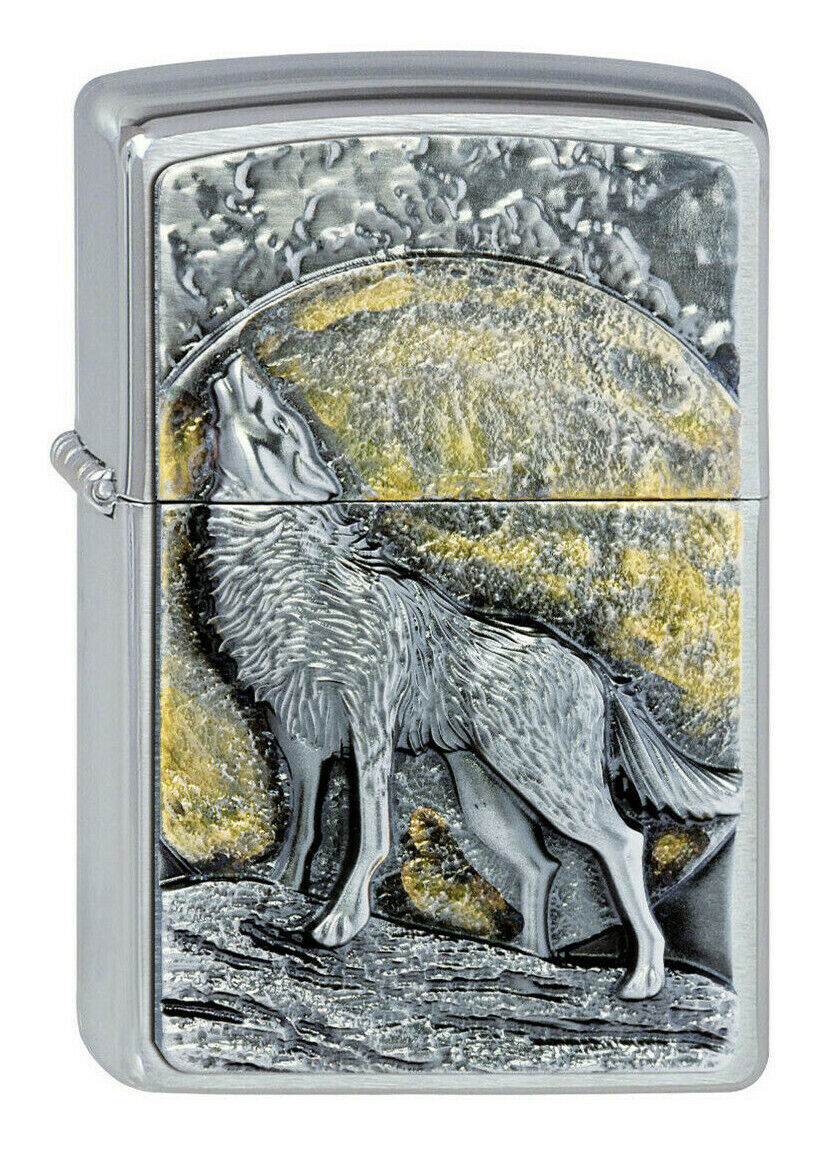 ZIPPO Loup argent et lune doré