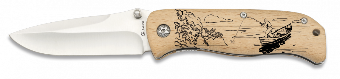 Couteau ALBAINOX bois gravure pêche